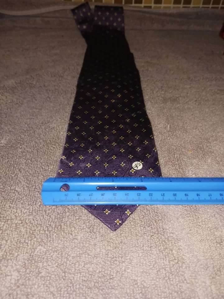 Gravata Versace Multi Roxa Multi Padrão Floral Geométrica Decote de Seda Itália v2 - Imagem 2 de 3