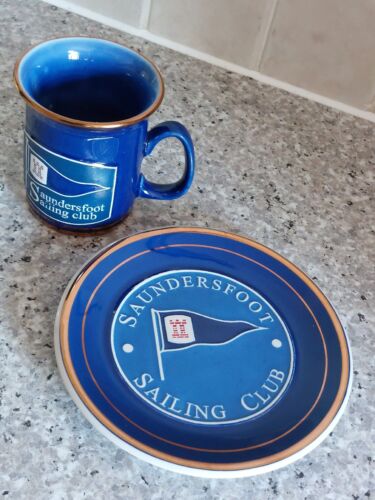 Vintage Saundersfoot Sailing Club Mug And Plate Set.  - Afbeelding 1 van 8