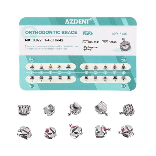 AZDENT Ortodoncia Dental Esférico Metal Soportes Soporte ROJO/MBT 0.022 Gancho 345 - Imagen 29 de 32