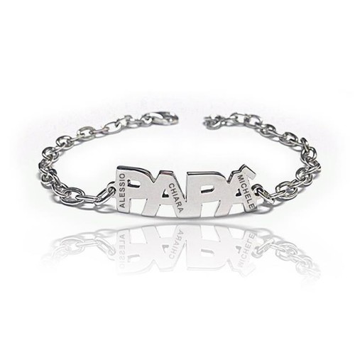 Bracciale Uomo Papà Argento 925 Incisione Nomi Figli Piastrina Maglia - Foto 7