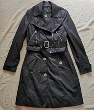 Lipsy Women's Michelle Keegan Black Biker Trench Coat Size Uk 10 - Good Used