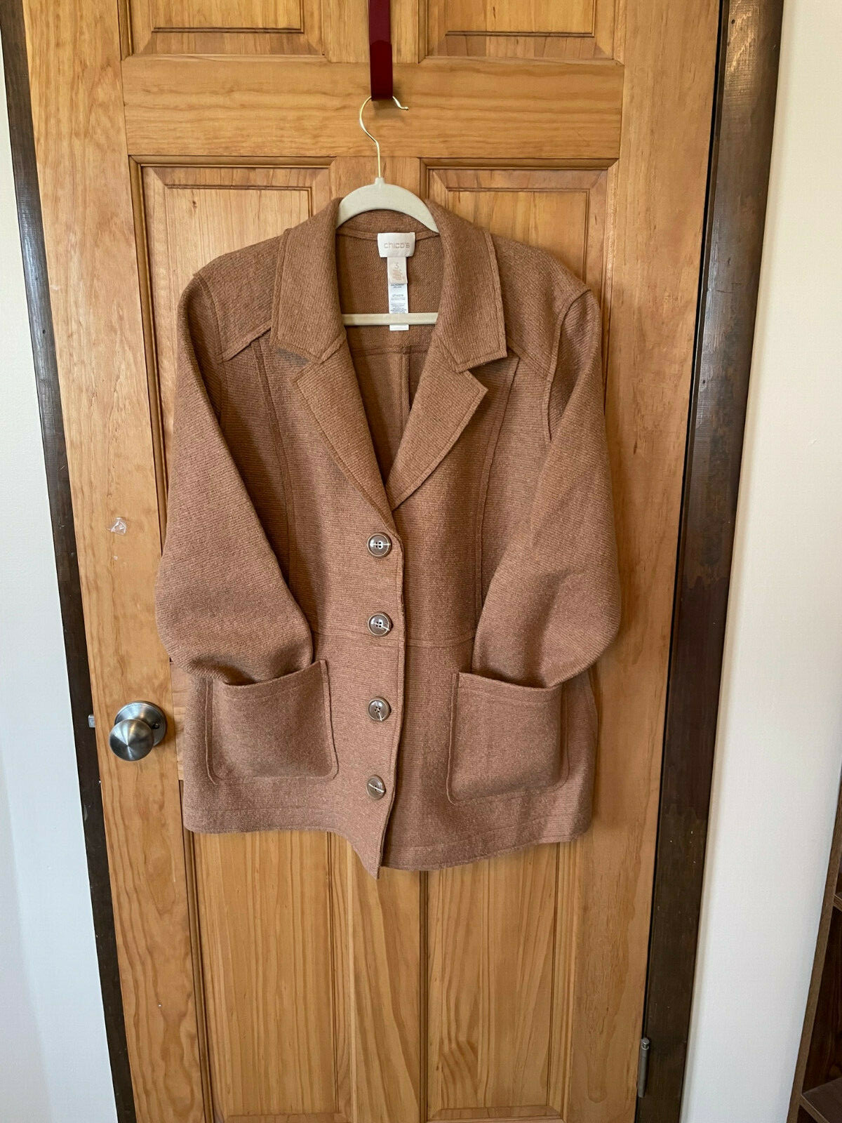 Chicos Size 3 Brown Wool/Polyester Button Down Ja… - image 1