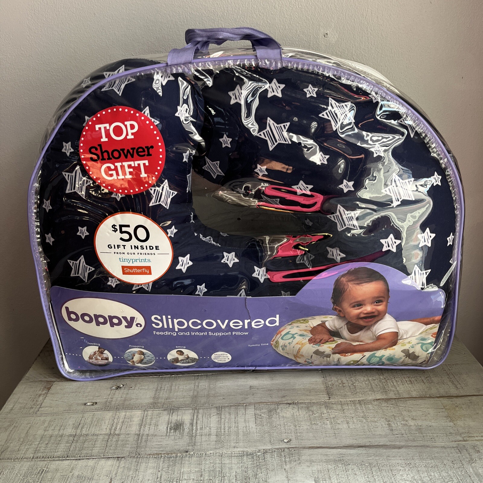 Boppy Nursing Support Pillow Slipcovered Baby Blue Boy Stars Washable Cover-image