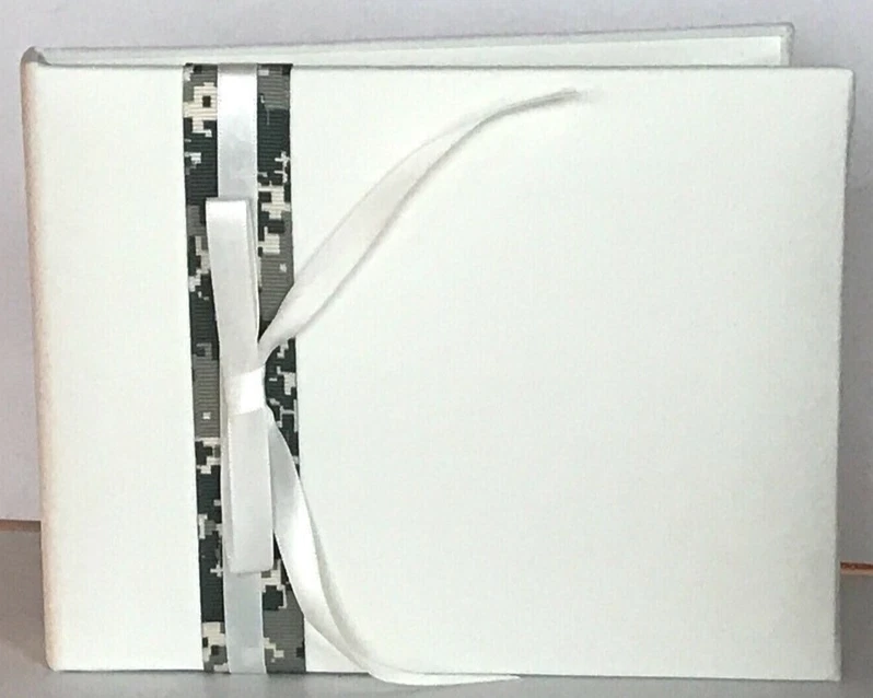 Wedding Ivory Satin Guestbook and Penset, Well-Suited Green Camouflage - Image 3 of 4