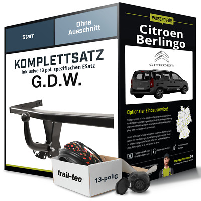 Für CITROEN Berlingo Typ ER, EC, K9 Anhängerkupplung starr +eSatz 13pol 18- ABE