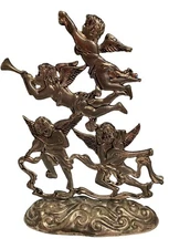 Silverplate Angels Playing Musical Instruments Statue Missing Candleholder Cup