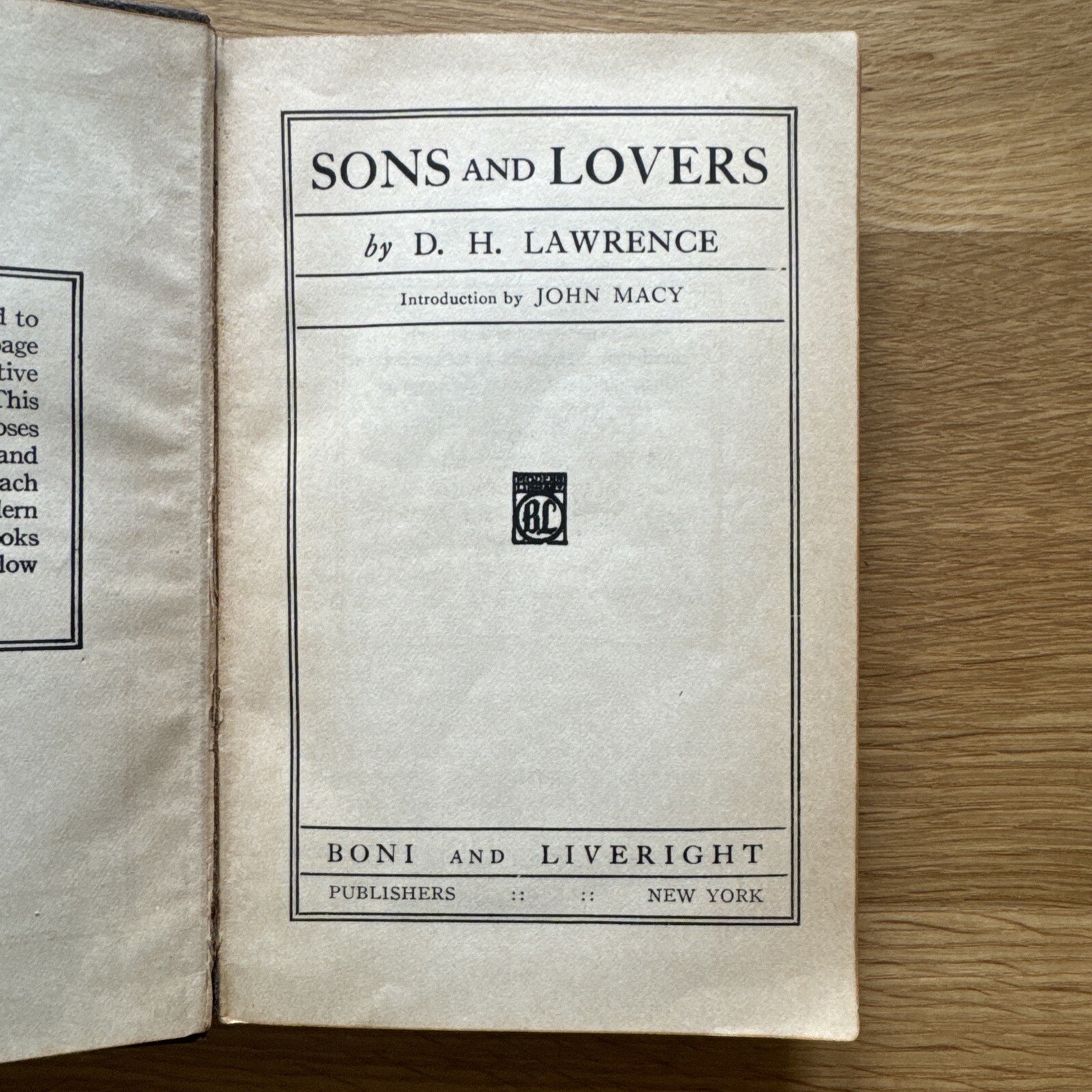 Sons and Lovers by D H Lawrence 1922 Modern Library Antique Collectible Book