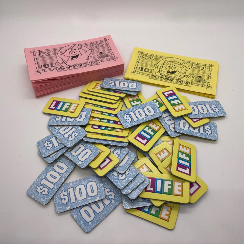 2005 Game of Life Spongebob Squarepants Edition Game Money & Life Tiles Used - Image 3 of 4