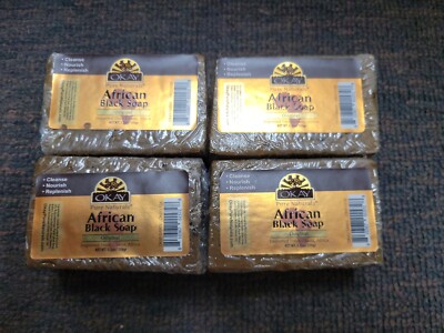 4-Pack OKAY AFRICAN BLACK SOAP - ORIGINAL 5.5oz (156g) each - NEW 