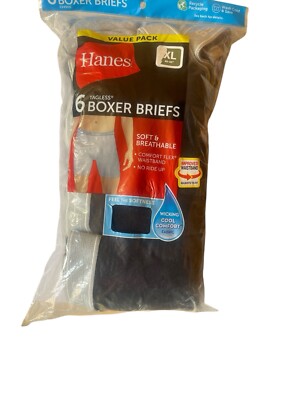 Hanes Men s Boxer Briefs Size XL 40-42''Comfort Soft Black & Grey Tagless 6 Pack