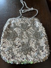 Vintage Purse Styled By Bounty - Ivory with Sequins  Beads made in Hong Kong 
