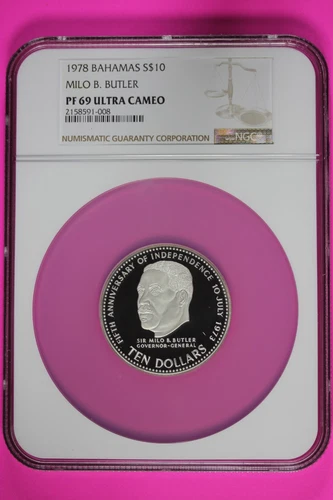 Top Pop Finest Known 1978 PF 69 Bahamas Milo Butler Proof Silver $10 NGC 7031