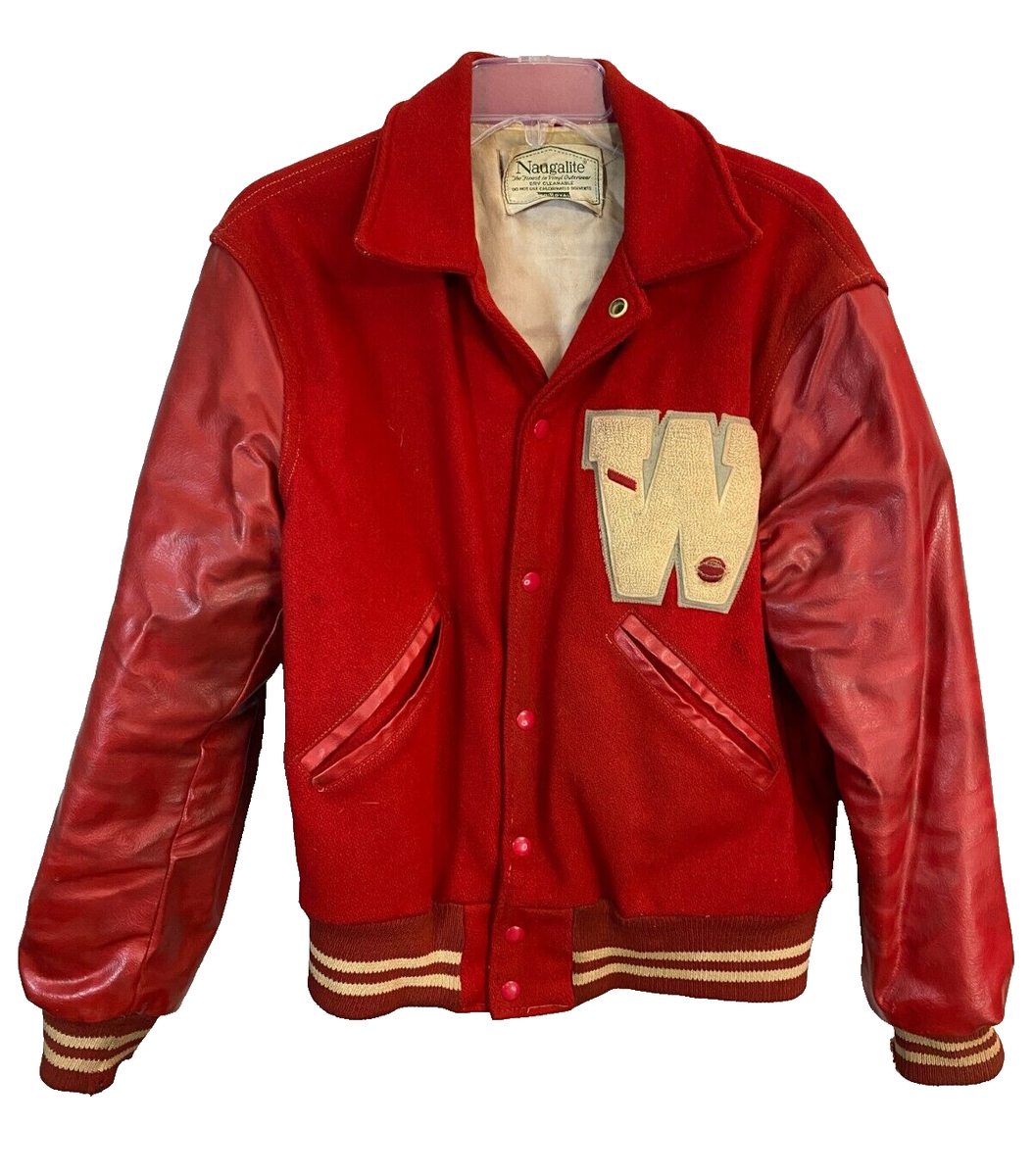 Naugalite Varsity Vintage Letter Jacket Red Leather 