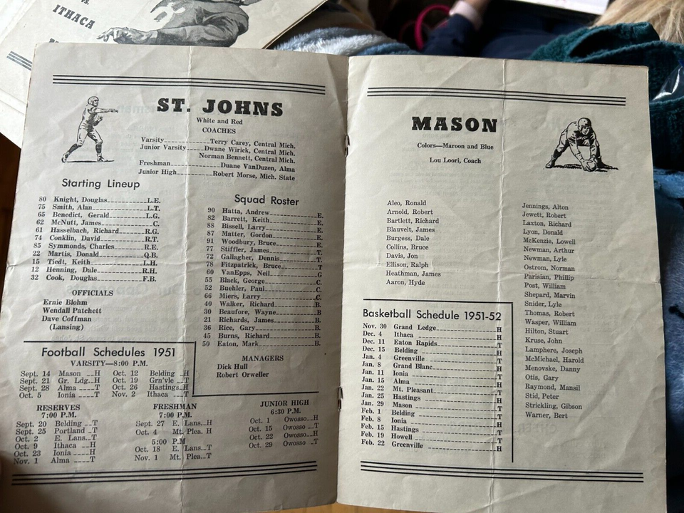 VINTAGE 1951 MASON VS ST JOHNS MICHIGAN HIGH SCHOOL FOOTBALL PROGRAM eBay