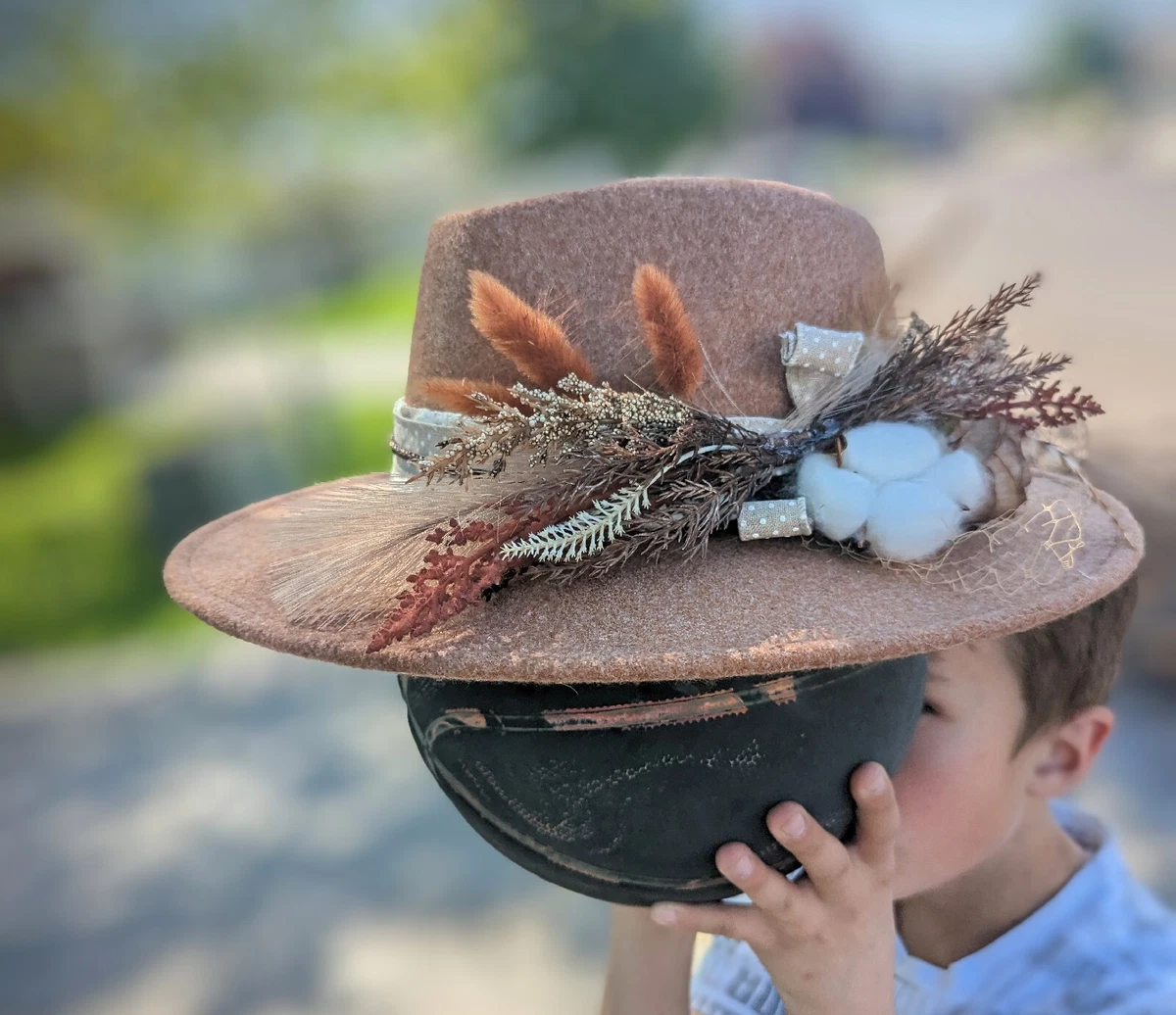 Customized Western Felt Hat Feathers Boho, Wedding, Photography