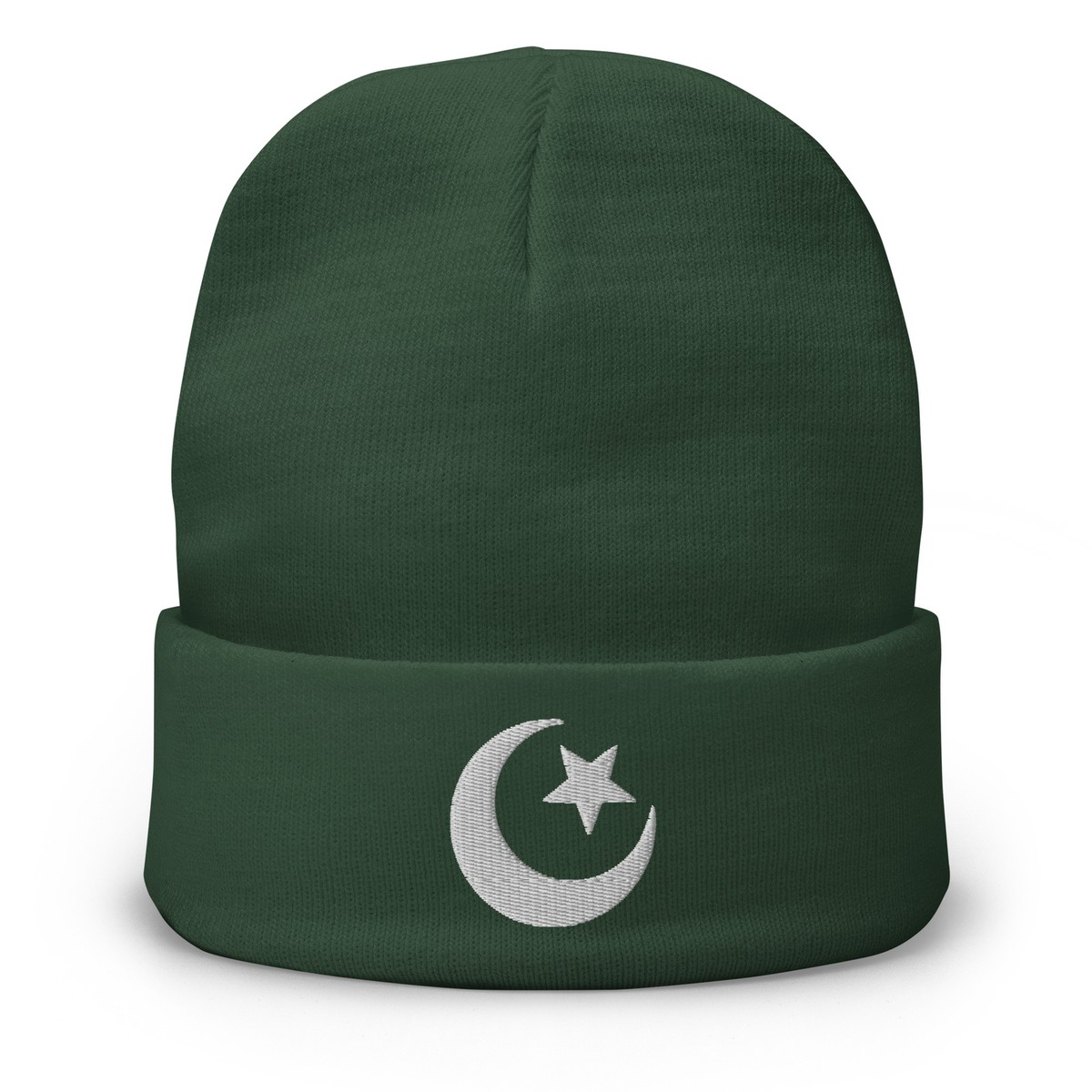 Star and Crescent Moon Ancient Symbol Embroidered Cuff Beanie