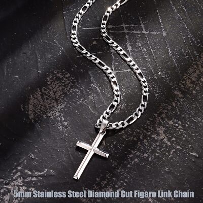 Solid 925 Sterling Silver Cross Necklace for Men Women 26