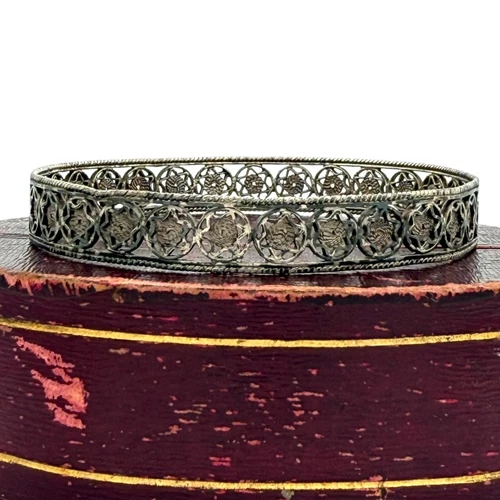 Antique Vintage Nouveau Sterling Silver Filigree Stacking Bangle Bracelet 11.2g