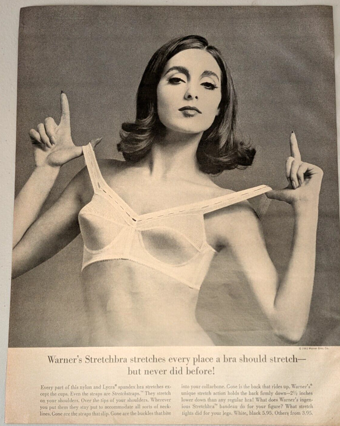 1963 Warner's Vintage Print Ad Stretch Bra Brassiere Pretty Brunette Nylon Lycra