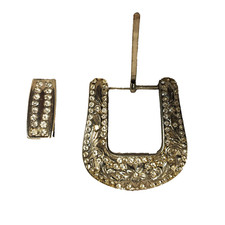 Vintage Belt Ladies Belt Buckle Rhinestones Silver Color Cowboy Rodeo 2 Pc.