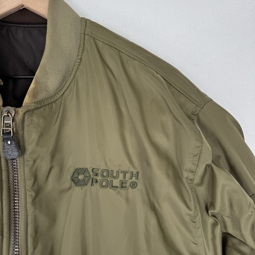 Vtg South Pole Jacket Mens Large* Brown Army Green Bomber Reversible Y2K Flawed - Picture 14 of 22