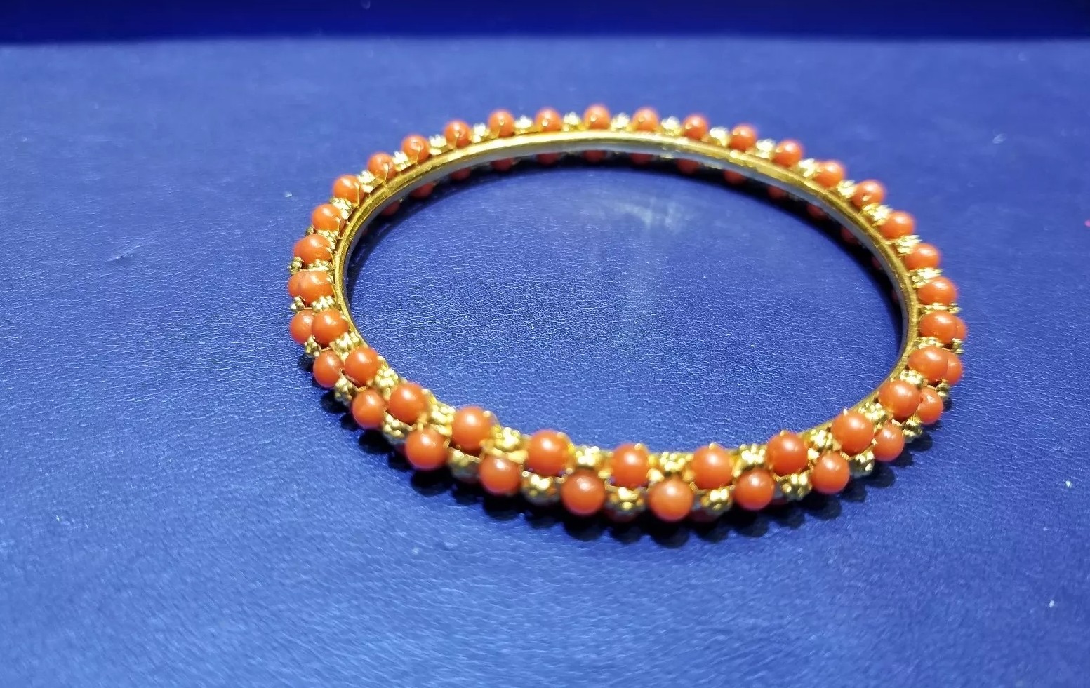 22k Gold Bangle Hand Crafted in Solid Gold with Coral… Gem