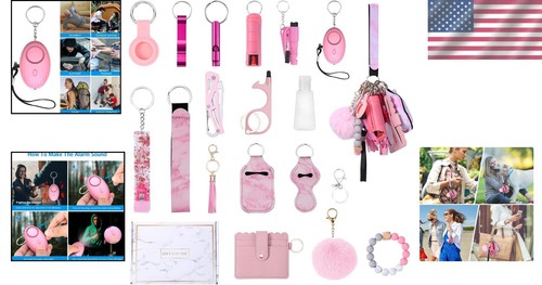 Elegant Personal Safety Keychain Kit: 18 Accessories Including Alarm & Pompom - Picture 2 of 10