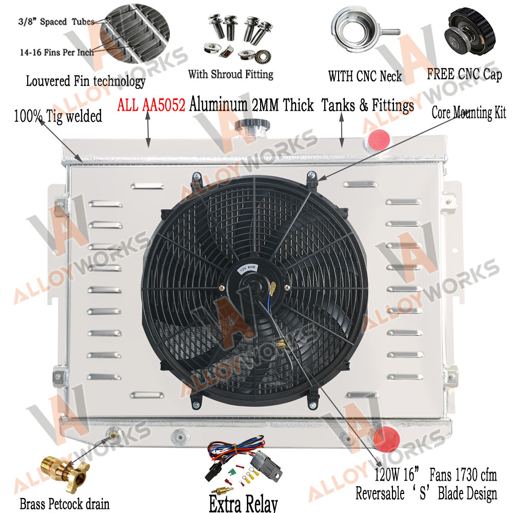 4 Row Radiator+Shroud+Fan Fits 1975-78 Chrysler Newport/New Yorker/Plymouth Fury