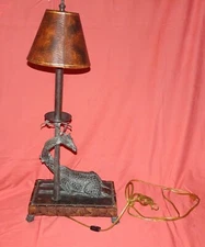 = Maitland Smith Bronze Giraffe Tree Candlestick # 188 Table Lamp Leather Shade