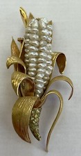 ANTIQUE FRENCH 18K YELLOW GOLD PEARLS CORN BROOCH