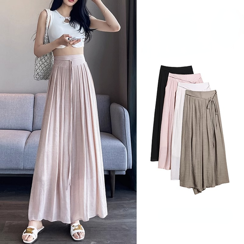 Ladies Pleated Wide Leg Pants High-waisted Trousers Culottes Thin Loose Summer - Picture 2 of 24