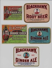 Blackhawk (5) Soft Drink Labels Carse & Ohlweiler Co. Rock Island, IL