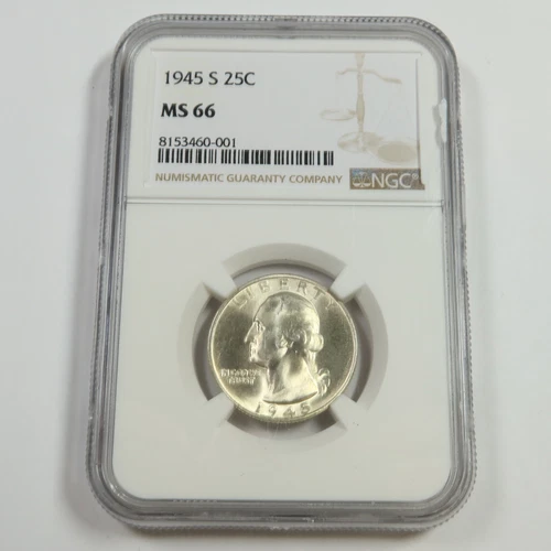 1945 S NGC MS66 - SILVER Washington Quarter 25c US Coin #53381A