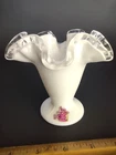 Vintage Fenton White Milk Glass Silver Crest Ruffled Edge Vase *4.25"