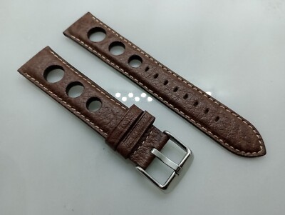 New Geckota 20mm Genuine Leather Brown Vintage Racing Watch