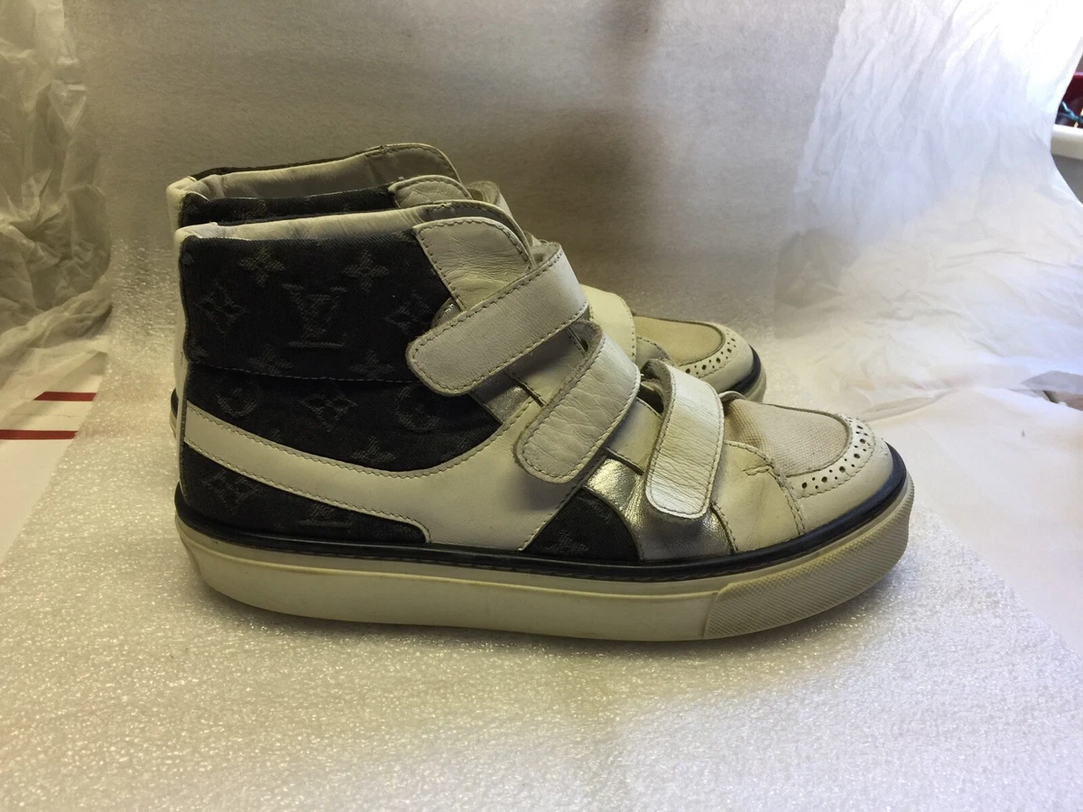 LOUIS VUITTON rubber shoeS hi cut white LEATHER denim monogr 32 US 1 ITALY 1000