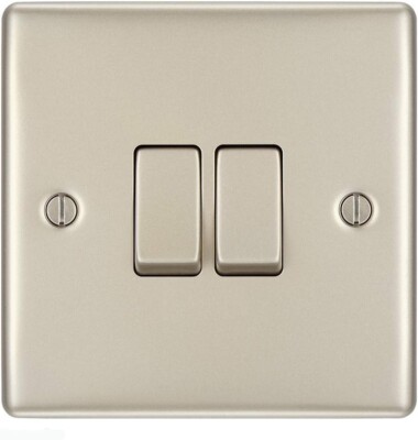 BG Lichtschalter Doppel 2 Gang Perle Nickel 2-Wege flache Platte 20A Ein/Aus Wand