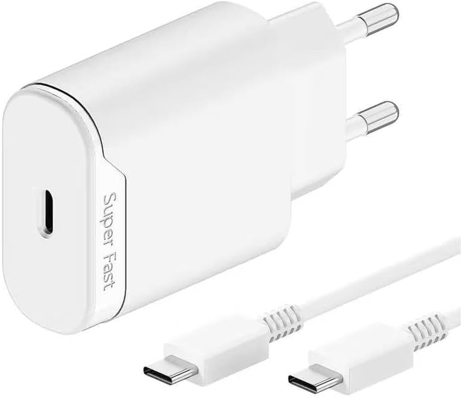 Chargeur USB C 25W pour Samsung A54 5G et A15 bloc de charge blanc