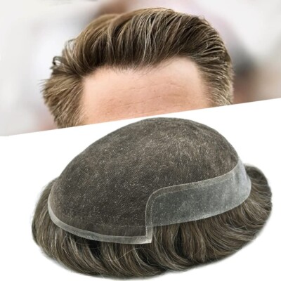 Bleached French Lace Front Mens Toupee Hairpiece Skin PU Hair Replacement System