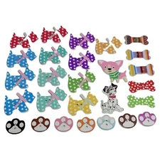 27 pcs Vintage Wooden Button, Mixed 2 Holes Scottie Dog Bone Paw Shape Image Lot