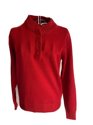 Damart Women's Jumper Size Red With Buttons Long Sleeved