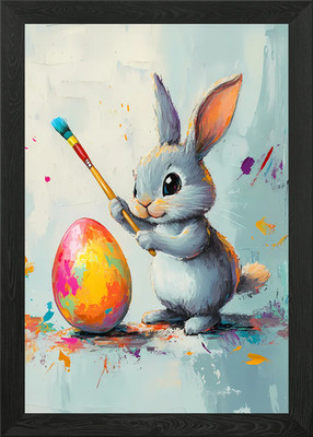Gerahmtes Wandbild Osterhase Maler Poster Leinwanddruck Bild