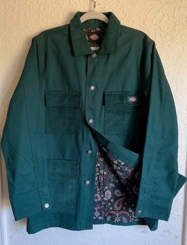 Dickies Chore Jacket Mens Small Reworked Canvas Corduroy Paisley Lined Green NEW - product listing photo