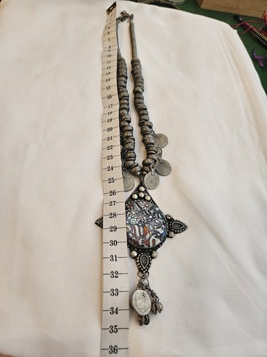 Vintage Afghan Tibet Hippie Ethnic Coin Necklace With Murano Glass Badge (#10) - Picture 8 of 11