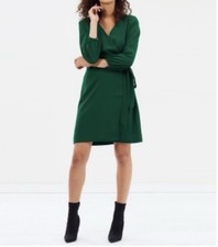 J.CREW Wrap Dress Size 6 Green Long Sleeve Classic Knee Length Career V-Neck NWT