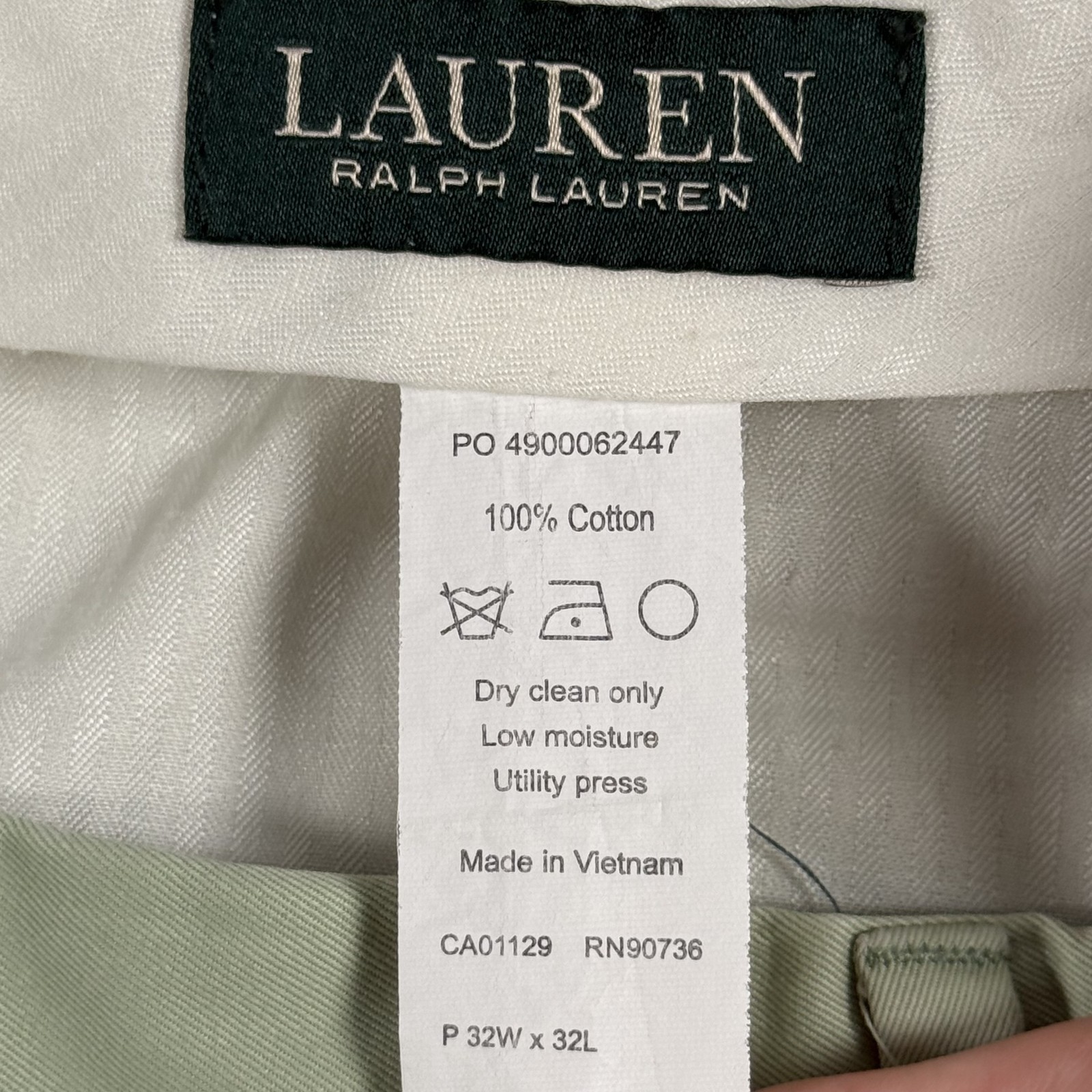 Lauren Ralph Lauren Pants Mens 32x32 30x28 Green Flat Front Chino Classic Cotton thumbnail 14