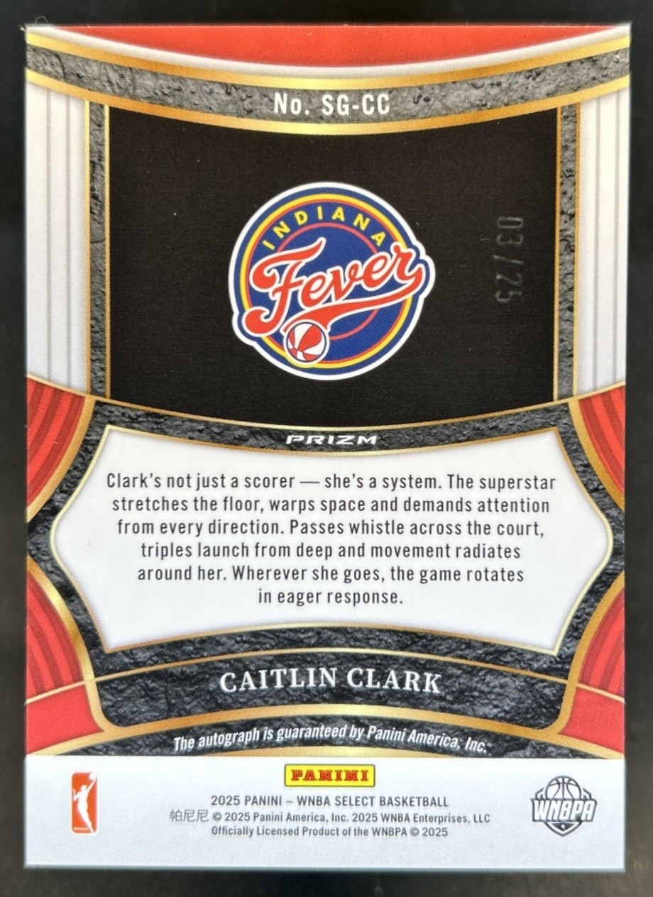 2025 Panini Select Caitlin Clark Signature Selections Tie-Dye Prizm Auto #/25 view 2