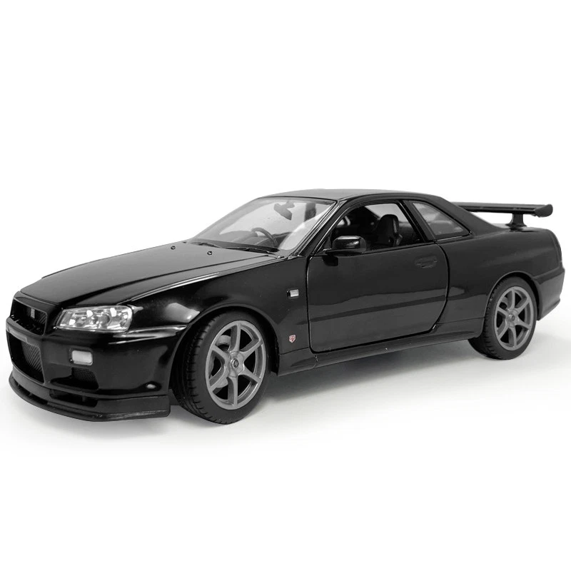 1:24 Nissan Skyline GT-R (R34) Model Car Metal Diecast Toy Cars Collection Black - Image 3 of 4