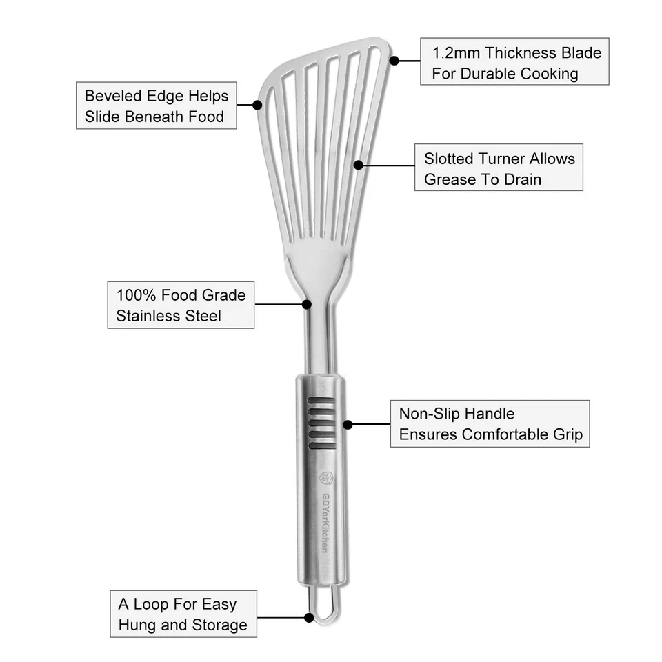 Stainless Steel Fish Spatula with 1.2mm Thick Blade - Multipurpose Turner for... - Image 2 of 4