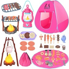 Camping Set Toys with Pop up Tent Pretend Play Indoor Outdoor Camping Playset,Ch
